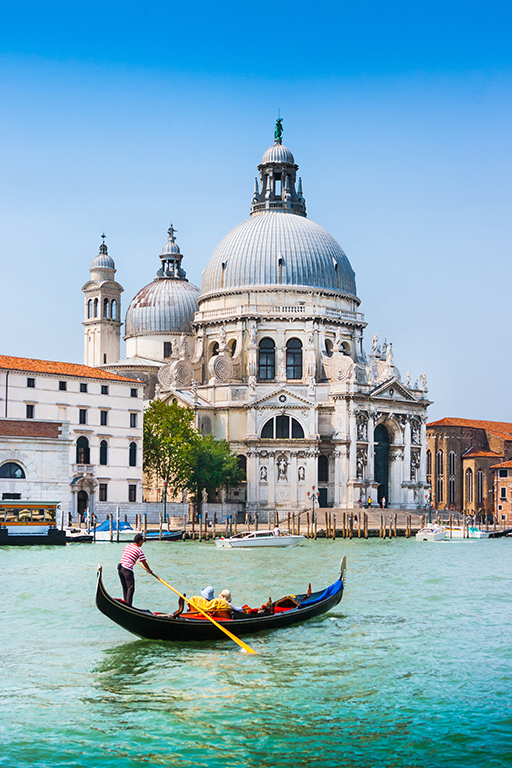 Gondola on Grand Canal with Santa Maria della Salute, Venice, Italy