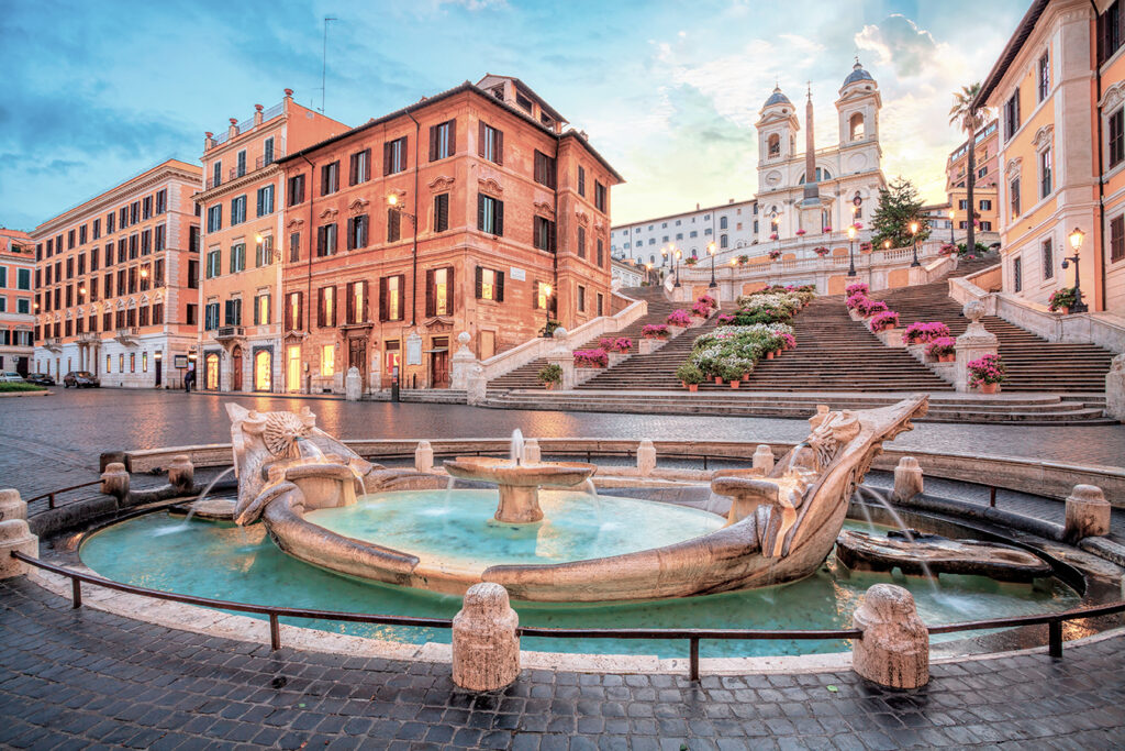Piazza de Spagna in Rome, Italy. Spanish steps in the morning.