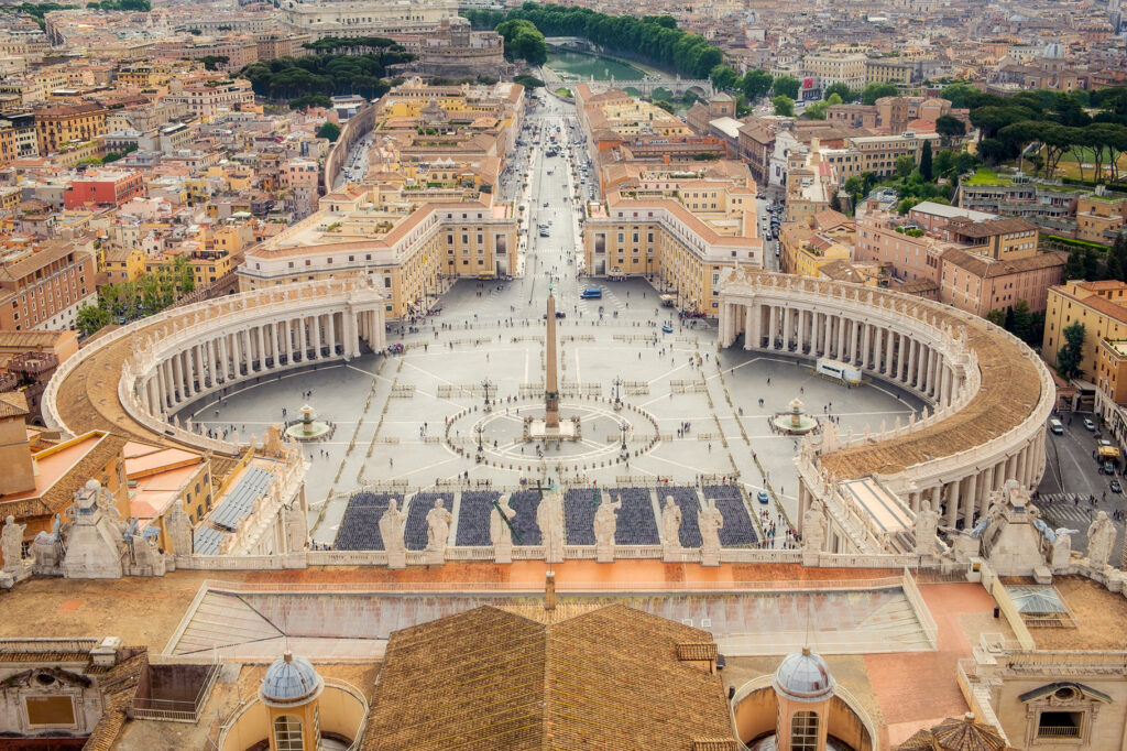 Cityscape view from St Peters basilica cupola in Vatican city, Rome, Italy