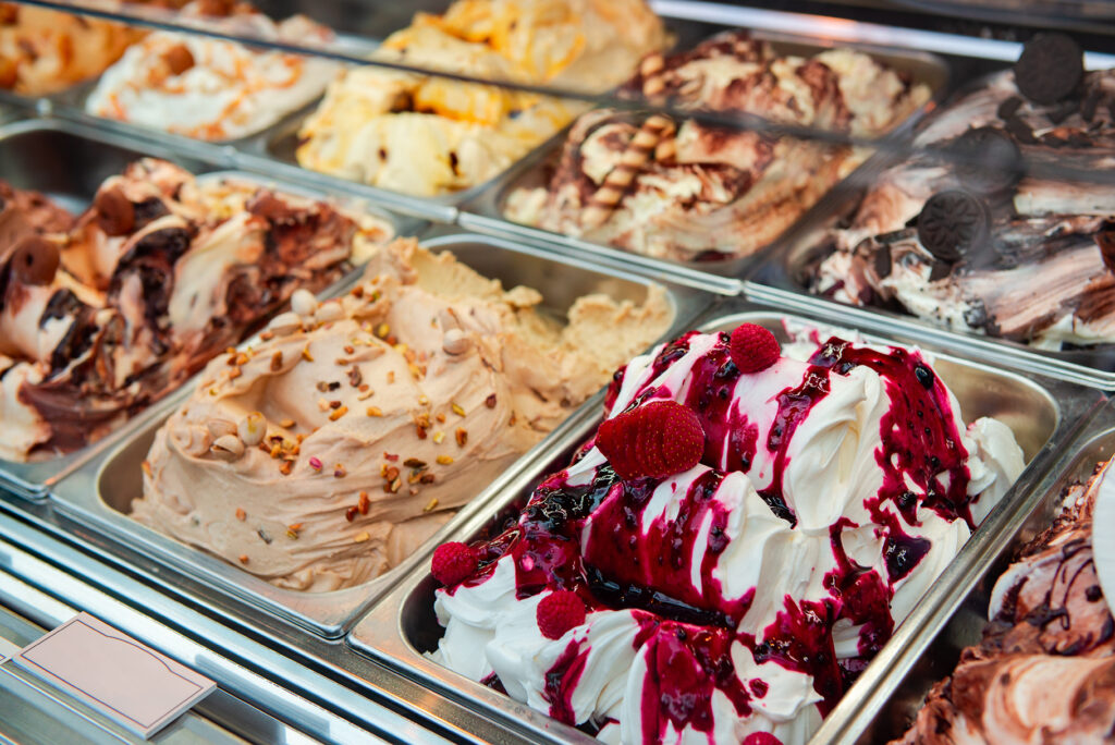 Ice cream in Rome, Italy. Italian gelateria.