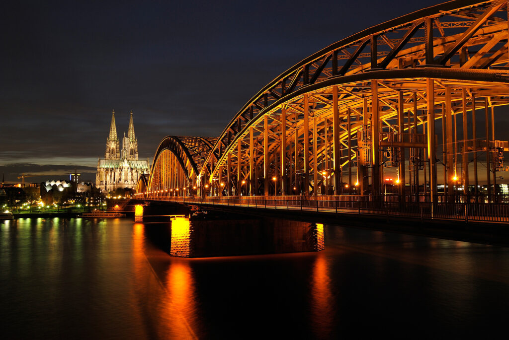 Cologne, Germany on the river at night