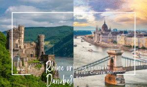 Scenic comparison of the Rhine and Danube Rivers, showcasing castles, cities, and landscapes.